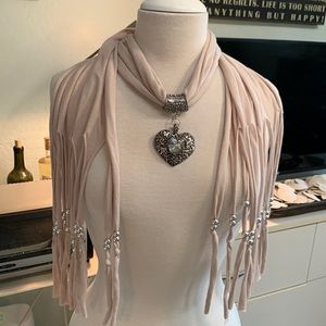 SCARF NECKLACE tan wrap with jewels NWOT